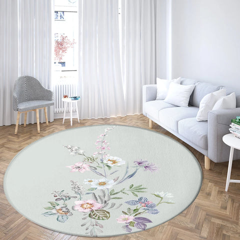 Navak Carpet Home Living Room Bedroom Bathroom Floor Mat Printing Decorative Carpet Flower and Bird  Round  Peony Rose