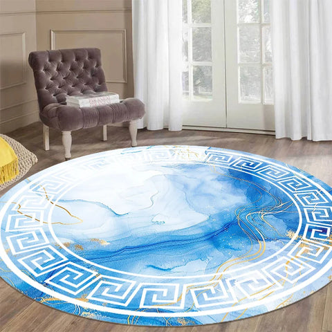 Navak Carpet Luxury Style Round Carpet Living Room White Black Green Marble Pattern Room Rugs Washable Non-slip Decor Floor Mats for Bedroom