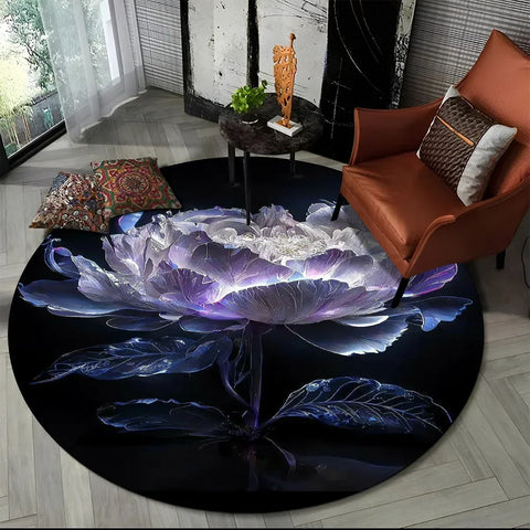 Navak Carpet 3D Luxury Flower Rose Daisy Nordic Round Carpet Rug for Living Room Bedroom Child Playroom Chair Decor,Pet Area Rug Non-slip Mat