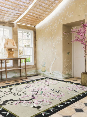 Navak Carpet Artistic Floral Carpet Flower Bird Luxury Decorative Rugs Living Room Large Size Carpets Cozy Non-slip Easy Care Bedroom Rug 양탄자