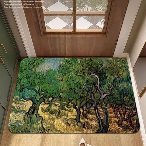 Navak Carpet Van Gogh Art Door Mat Wrinkle-Resistant Doormat Hallway Indoor Entrance Floor Decorative Washable Carpet Non-slip Easy Clean Rug