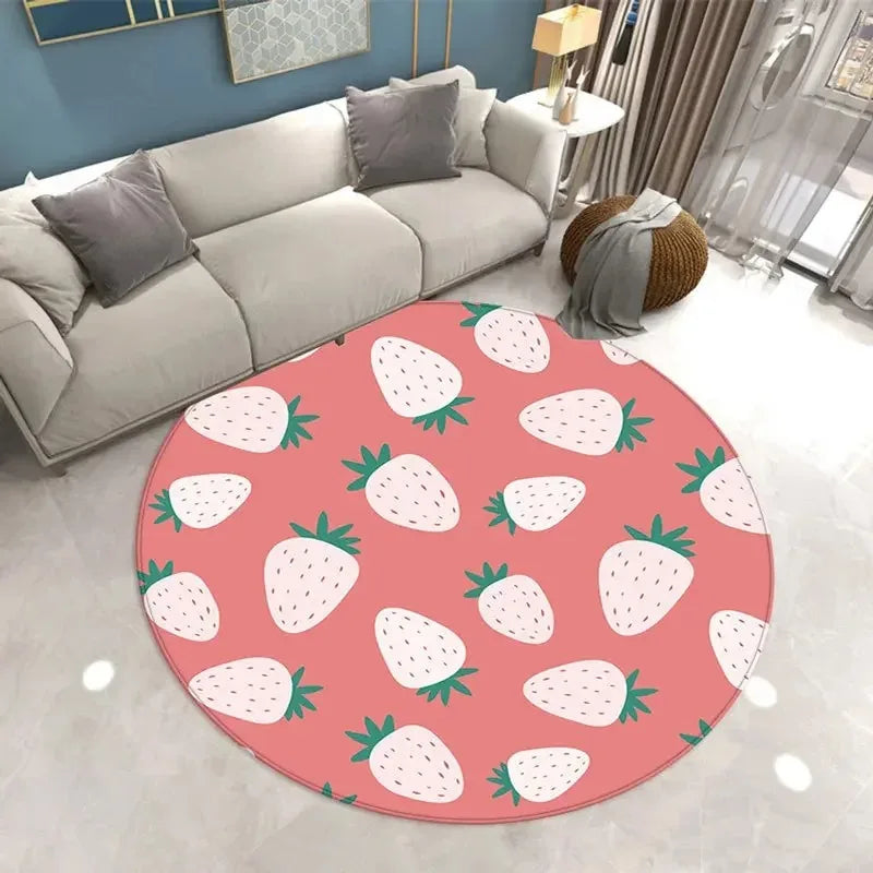 Navak Carpet Lovely Strawberry Print Round Carpet Home Living Room Sofa Bedroom Floor Decoration Kitchen Absorbent Mat