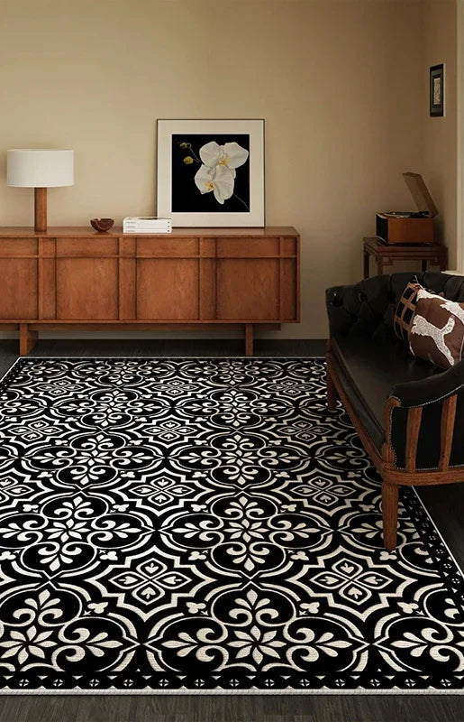 Navak Carpet Luxurious Black White Area Rug Large Non-Slip Living Room Carpet Washable Easy Care Comfortable Bedroom Decorative Floor Mat