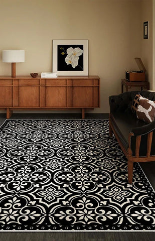 Navak Carpet Luxurious Black White Area Rug Large Non-Slip Living Room Carpet Washable Easy Care Comfortable Bedroom Decorative Floor Mat