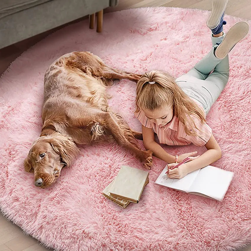 Navak Carpet 100/120/140/160 Round Rug Fluffy Soft Area Rugs for Kids Girls Room Princess Castle Plush Shag Carpet Cute Circle Bedroom Decor