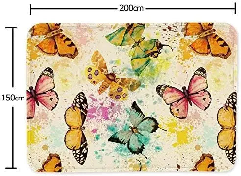 Navak Carpet Beautiful Sunflowers and Blue Butterflies Pattern Area Rug,Modern Flannel Microfiber Non-Slip Floor Mat Carpet,