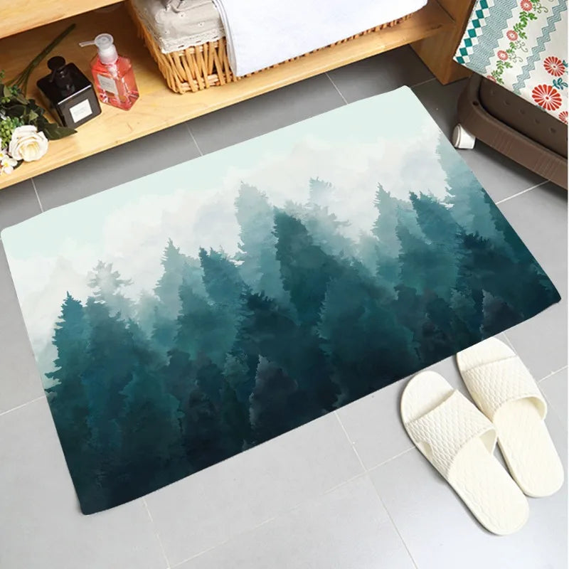 Navak Carpet Soft Non-slip Absorbent Flannel Door Mat with Green Plant Design Washable Bathroom Kitchen Rug Home Decoration Carpet
