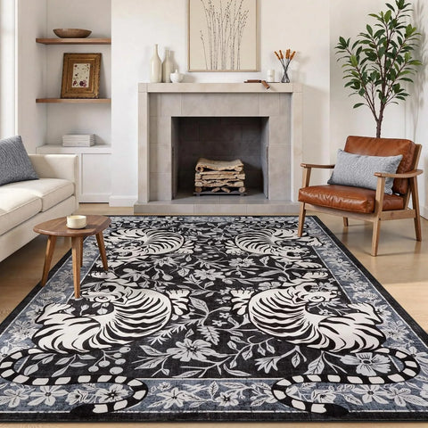 Navak Carpet Living Room Carpet Non-slip Soft Machine Washable Floor Mat Retro Black Tiger Easy To Fold Rug Bedroom Large Size Decorative Mat