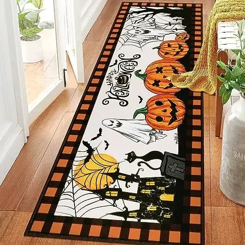 Navak Carpet Halloween Horror Pumpkin Kitchen Hallway Balcony Rugs Home Decor Bedroom Bedside Foot Mat Bathroom Laundry Room Anti-slip Mat