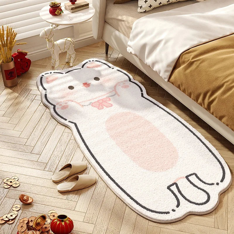 Navak Carpet Cute Cat Carpet Bedroom Bedside Floor Mat Runner Rug Soft Fluffy Long Carpets Cartoon Animal Sweet Girl Home Decoration Rugs