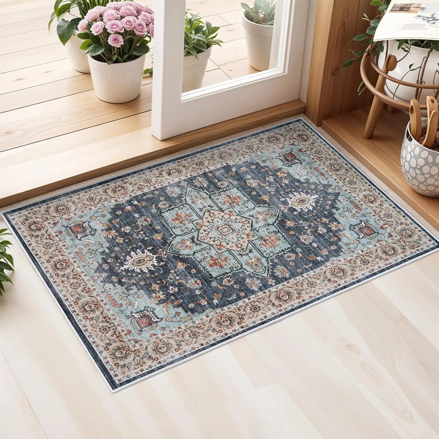 Navak Carpet Washable Oriental Area Rug  Rugs for Living Room Soft Carpet for Bedroom Waterproof Floral Distressed Indoor Stain