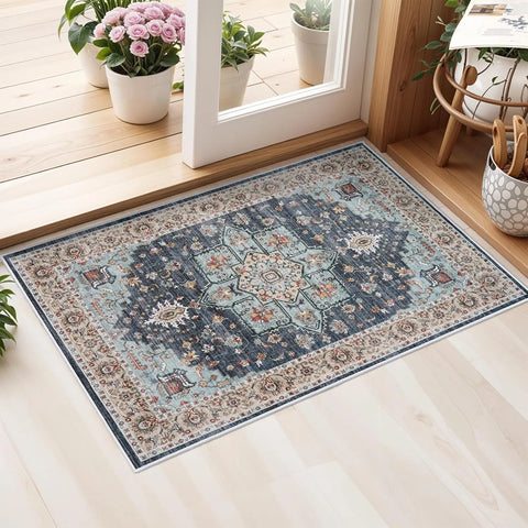 Navak Carpet Washable Oriental Area Rug  Rugs for Living Room Soft Carpet for Bedroom Waterproof Floral Distressed Indoor Stain