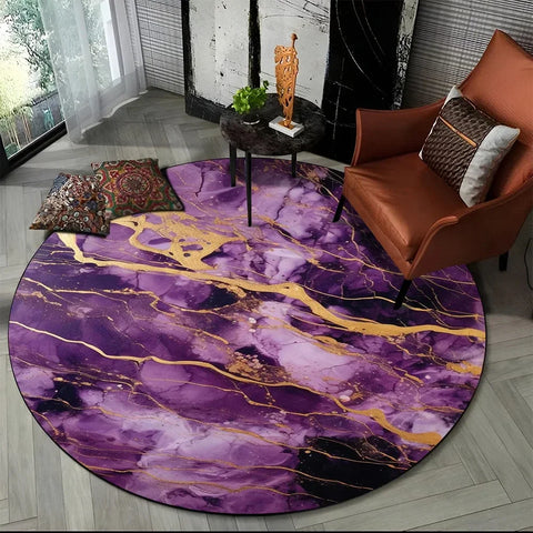 Navak Carpet Crystal Velvet 3D Luxury Marble Round Rug, Abstract Geometric Print Non-Slip Floor Mat for Living Room, Bedroom, Chair Decor