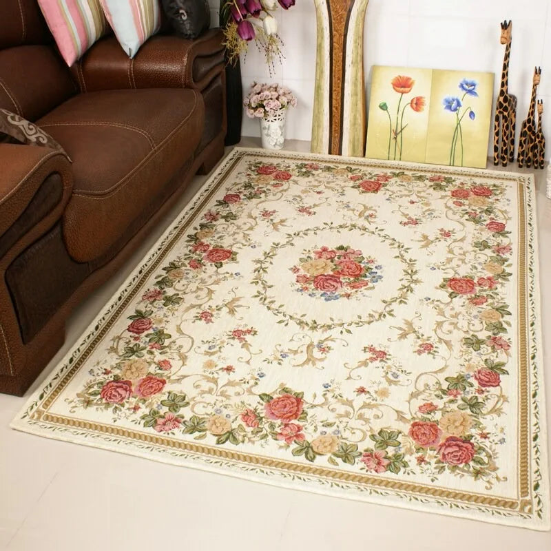 Navak Carpet Crystal velvet carpetEurope Style Beautiful Flowers Carpet Living Room Sofa Bedroom Study Kitchen Entrance Door Mat Non-slip Lig