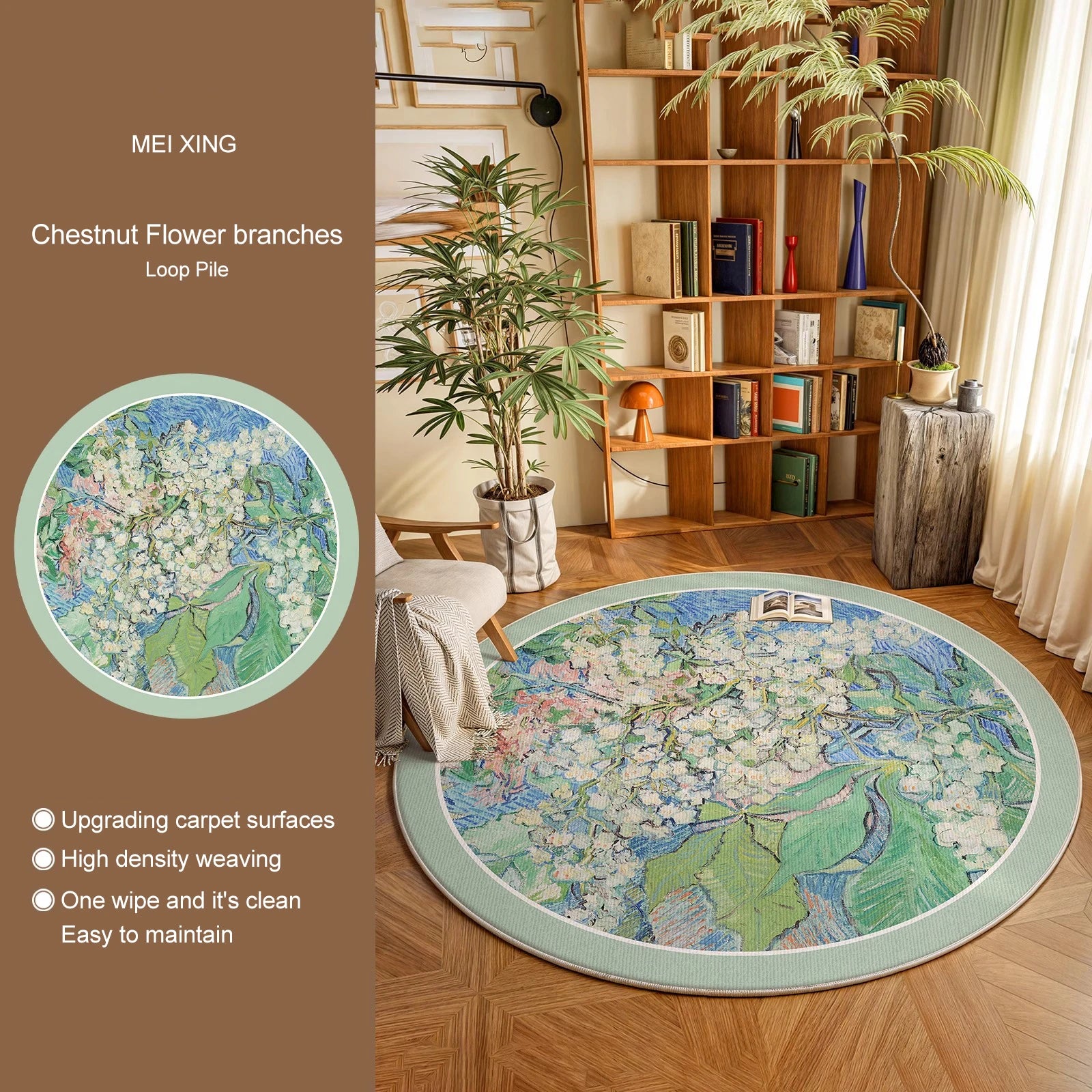 Navak Carpet Round Rug Living Room Carpet Soft Bedroom Bedside Floor Mat Plants Flowers French Retro Anti-slip Carpets Home Ddecoration Tapis