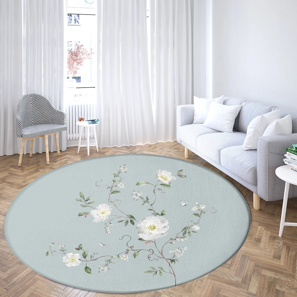 Navak Carpet Home Living Room Bedroom Bathroom Floor Mat Printing Decorative Carpet Flower and Bird  Round  Peony Rose