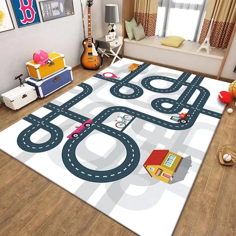 Navak Carpet Thickened Flannel Carpet Living Room Children's Bedroom Decoration Floor Rug Cartoon Road Play Mat Soft Tatami Carpets Non-slip