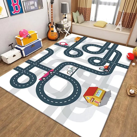 Navak Carpet Thickened Flannel Carpet Living Room Children's Bedroom Decoration Floor Rug Cartoon Road Play Mat Soft Tatami Carpets Non-slip