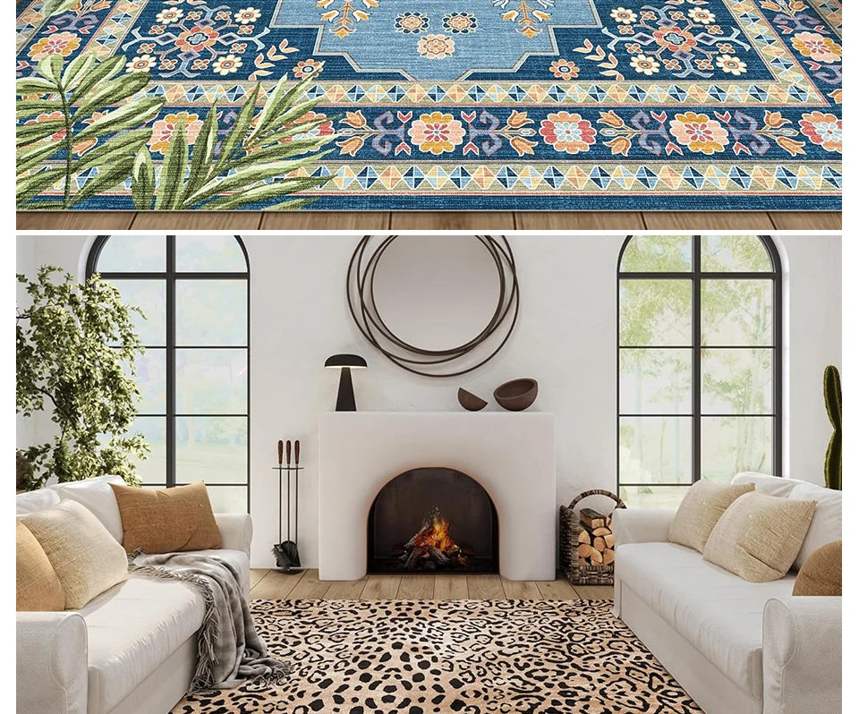 Navak Carpet Living Room Carpet Large Size Bedroom Bedside Floor Mat Machine Washable Carpets Cheetah Leopard Print Retro Home Decoration Rug
