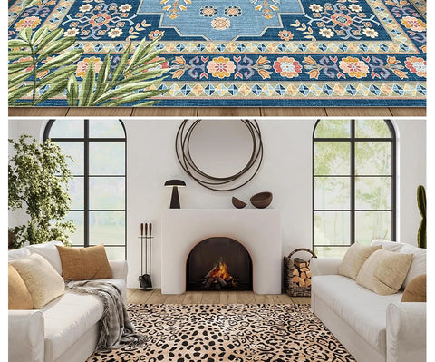 Navak Carpet Living Room Carpet Large Size Bedroom Bedside Floor Mat Machine Washable Carpets Cheetah Leopard Print Retro Home Decoration Rug