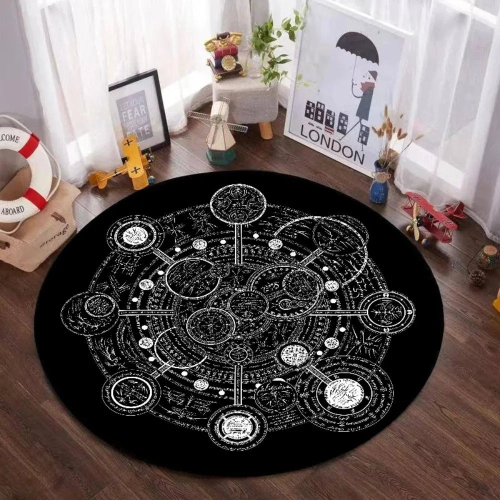 Navak Carpet Mystic Magic Circle Round Theme Interior Non-Slip Rug Bedroom Meditation Zone Ideal Decorative Rug