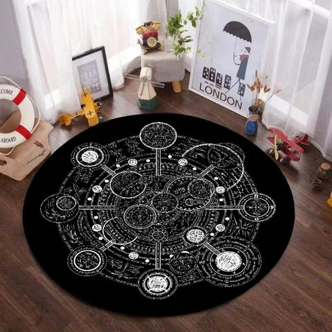 Navak Carpet Mystic Magic Circle Round Theme Interior Non-Slip Rug Bedroom Meditation Zone Ideal Decorative Rug