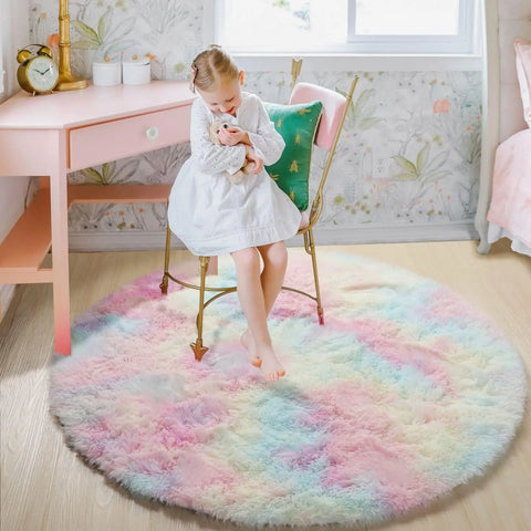 Navak Carpet 100/120/140/160 Round Rug Fluffy Soft Area Rugs for Kids Girls Room Princess Castle Plush Shag Carpet Cute Circle Bedroom Decor
