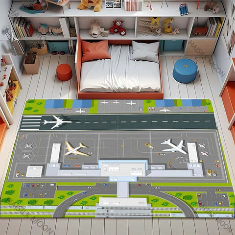 Navak Carpet 3D HD Aviation Theme Airplane Runway Printed Carpet! Anti-slip Sound Insulation, Living Room Bedroom Entrance Door Mat Sofa Rugs