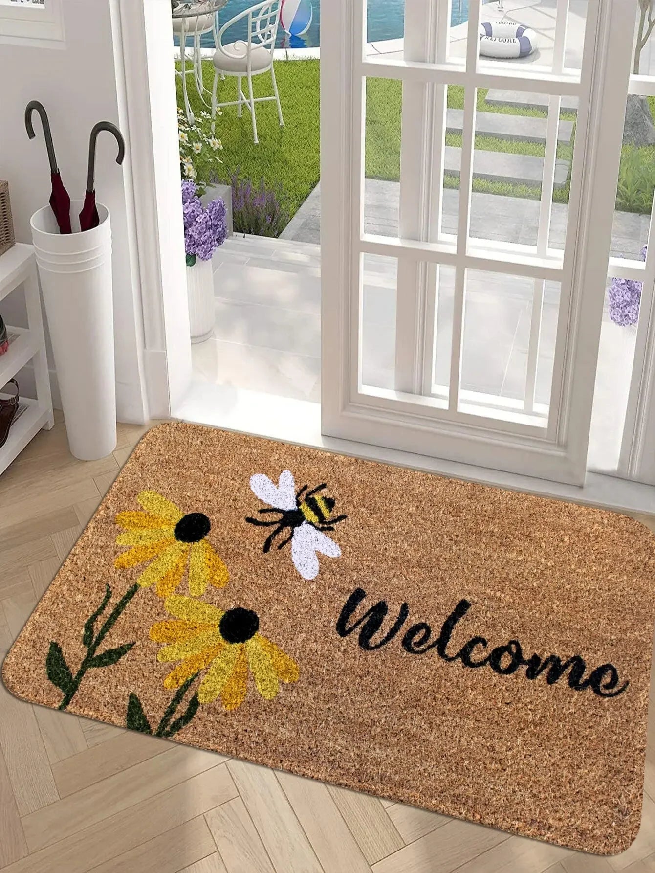 Navak Carpet Floral & Letter Graphic Anti-slip Door Mat Indoor Outdoor Rug Welcom Bedroom Bedside Carpet Cloakroom Small Home Kitchen Mats