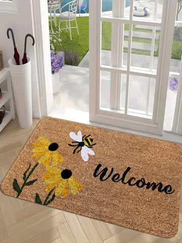 Navak Carpet Floral & Letter Graphic Anti-slip Door Mat Indoor Outdoor Rug Welcom Bedroom Bedside Carpet Cloakroom Small Home Kitchen Mats