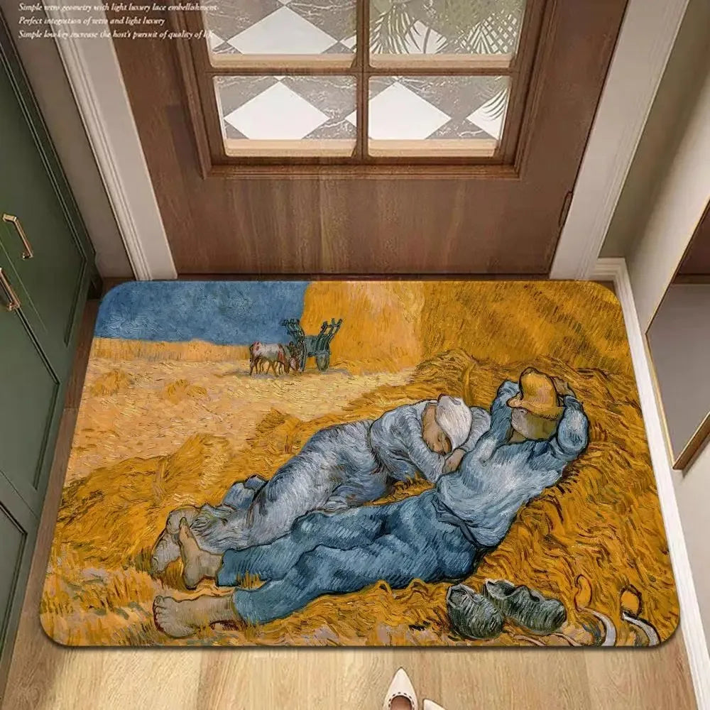Navak Carpet Van Gogh Art Door Mat Wrinkle-Resistant Doormat Hallway Indoor Entrance Floor Decorative Washable Carpet Non-slip Easy Clean Rug