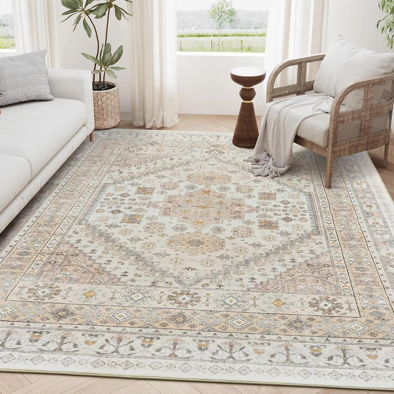 Navak Carpet zesthomeArea Rugs - Ultra-Thin Washble Rug, Stain Resistant Anti Slip Backing Rugs for Living Room,Bedroom, Vintage Home De