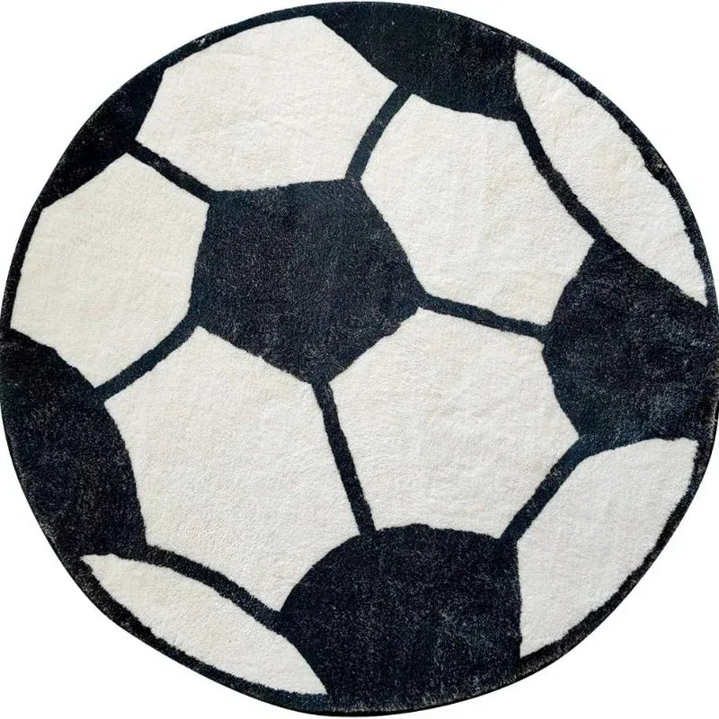 Navak Carpet 100x100cm Black Soccer Soft Plush Round Rug Non Slip Nursery Rug Bedroom Playroom Rug Washable Bedroom Crawling Mat for Kids