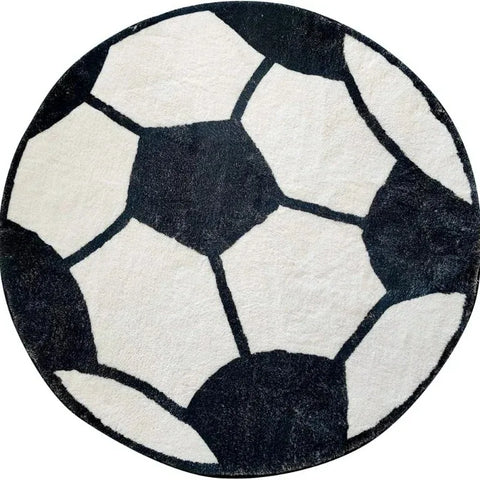 Navak Carpet 100x100cm Black Soccer Soft Plush Round Rug Non Slip Nursery Rug Bedroom Playroom Rug Washable Bedroom Crawling Mat for Kids
