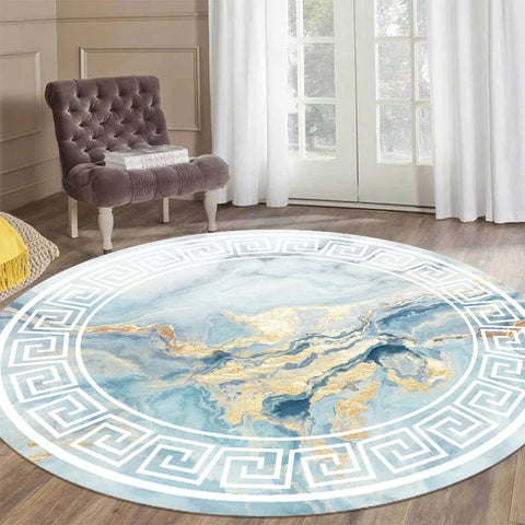 Navak Carpet Luxury Style Round Carpet Living Room White Black Green Marble Pattern Room Rugs Washable Non-slip Decor Floor Mats for Bedroom