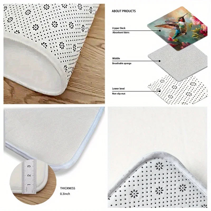Navak Carpet Hummingbird Floral Doormat - Quick Dry Non-Slip Polyester Anti-Slip Mat, Perfect for Indoor/Outdoor Kitchen/Entrance