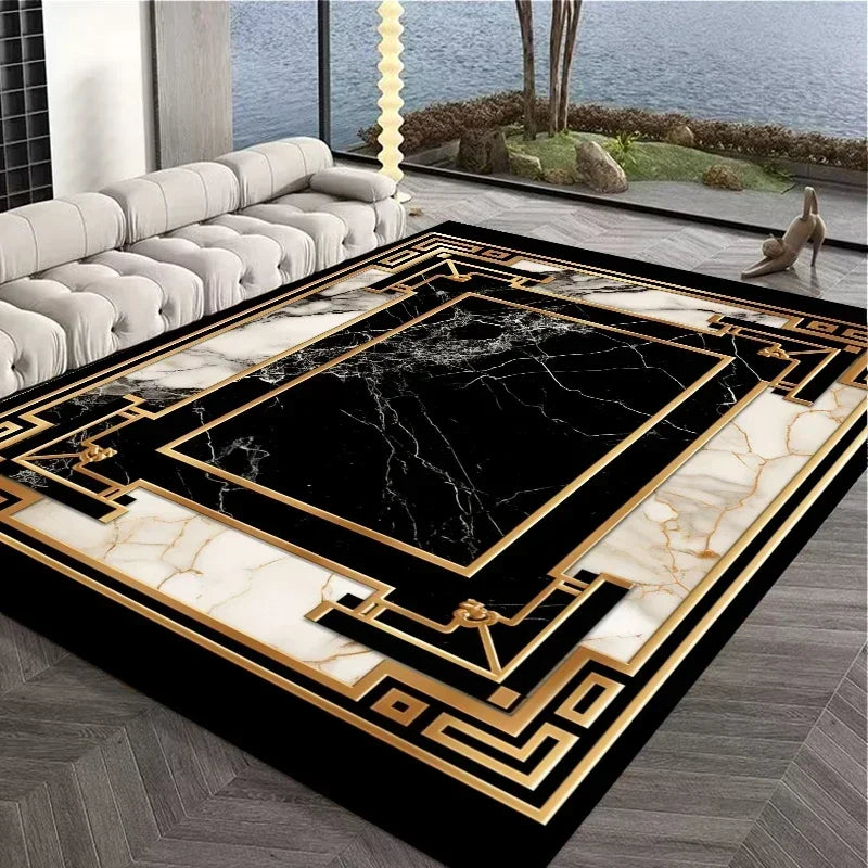 Navak Carpet European Style Large Carpet for Living Room Gold Luxury Decoration Bedroom Area Rug Washable Marble Non-slip Alfombra Tatami Mat