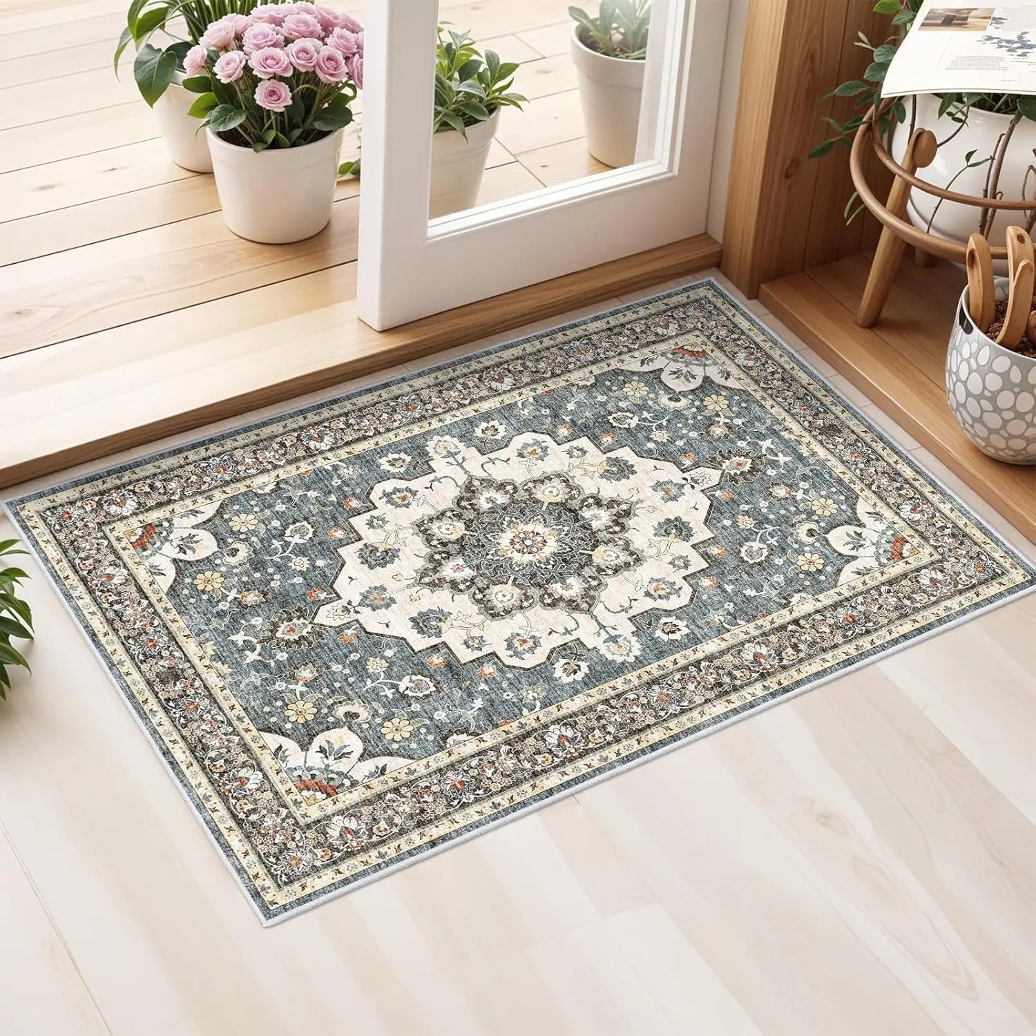 Navak Carpet Washable Oriental Area Rug  Rugs for Living Room Soft Carpet for Bedroom Waterproof Floral Distressed Indoor Stain
