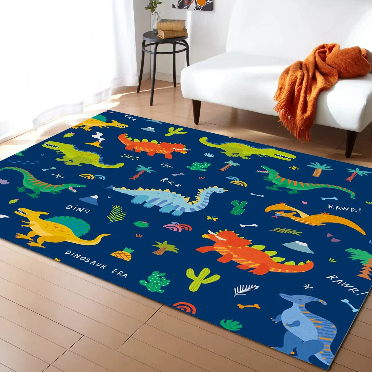Navak Carpet Cartoon Dinosaur Area Rugs Dino Carpet Non Slip Dinosaur Floor Mat for Playroom Classroom Kidroom Decor Children's Crawling Mat