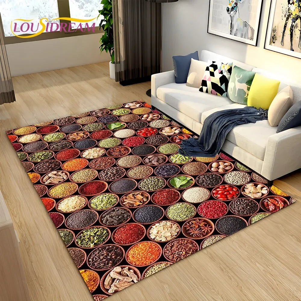 Navak Carpet Vegetable Grains Spice Fruit Seasoning Area Rug,Carpet Rug for Living Room Bedroom Sofa Doormat Kitchen Decor,Non-slip Floor Mat
