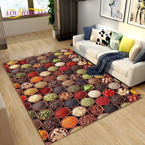 Navak Carpet Vegetable Grains Spice Fruit Seasoning Area Rug,Carpet Rug for Living Room Bedroom Sofa Doormat Kitchen Decor,Non-slip Floor Mat