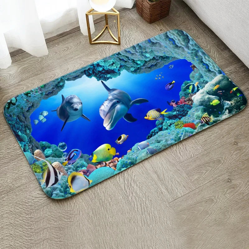 Navak Carpet Fun Starfish Shark Beach Ocean Elements Welcome Floor Mat Entrance Doormats Kitchen Rug Home Decor Anti-slip Washable Carpet
