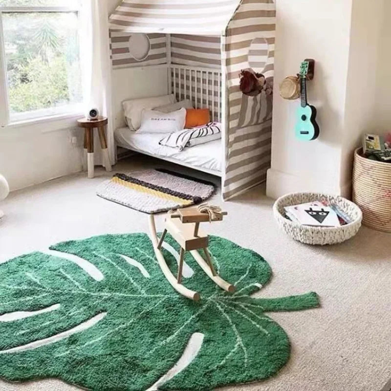 Navak Carpet Top Quality Ins Irregular Leaf Soft Carpet Coffee Table Carpets Living Room Decoration Bedroom Green Mats Kids Bedside Area Rug