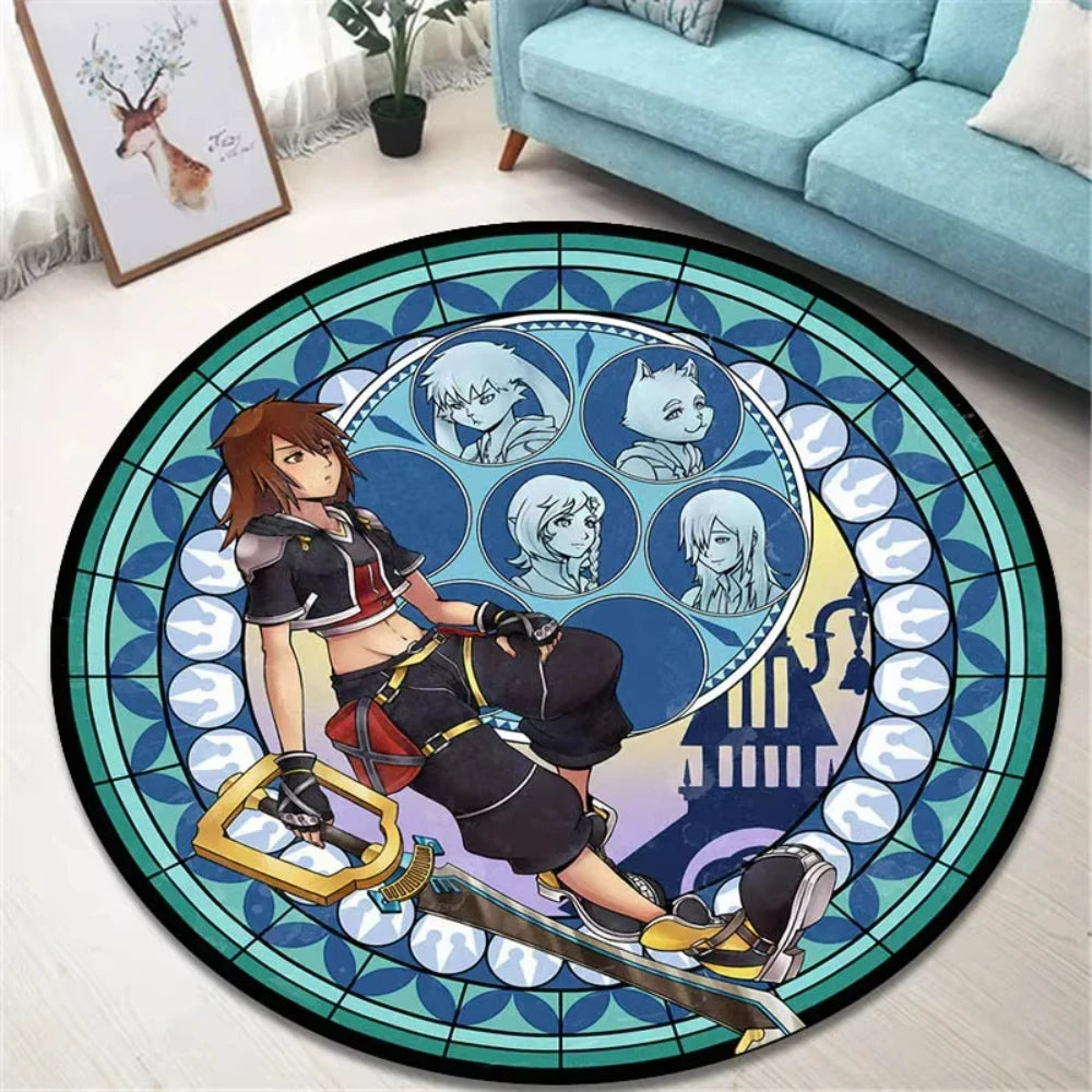 Navak Carpet K-Kingdom Heart Themed Round Carpet for Living Room and Bedroom NonSlip Floor Mat Rug for Gaming Enthusiast Birthday Gift Idea