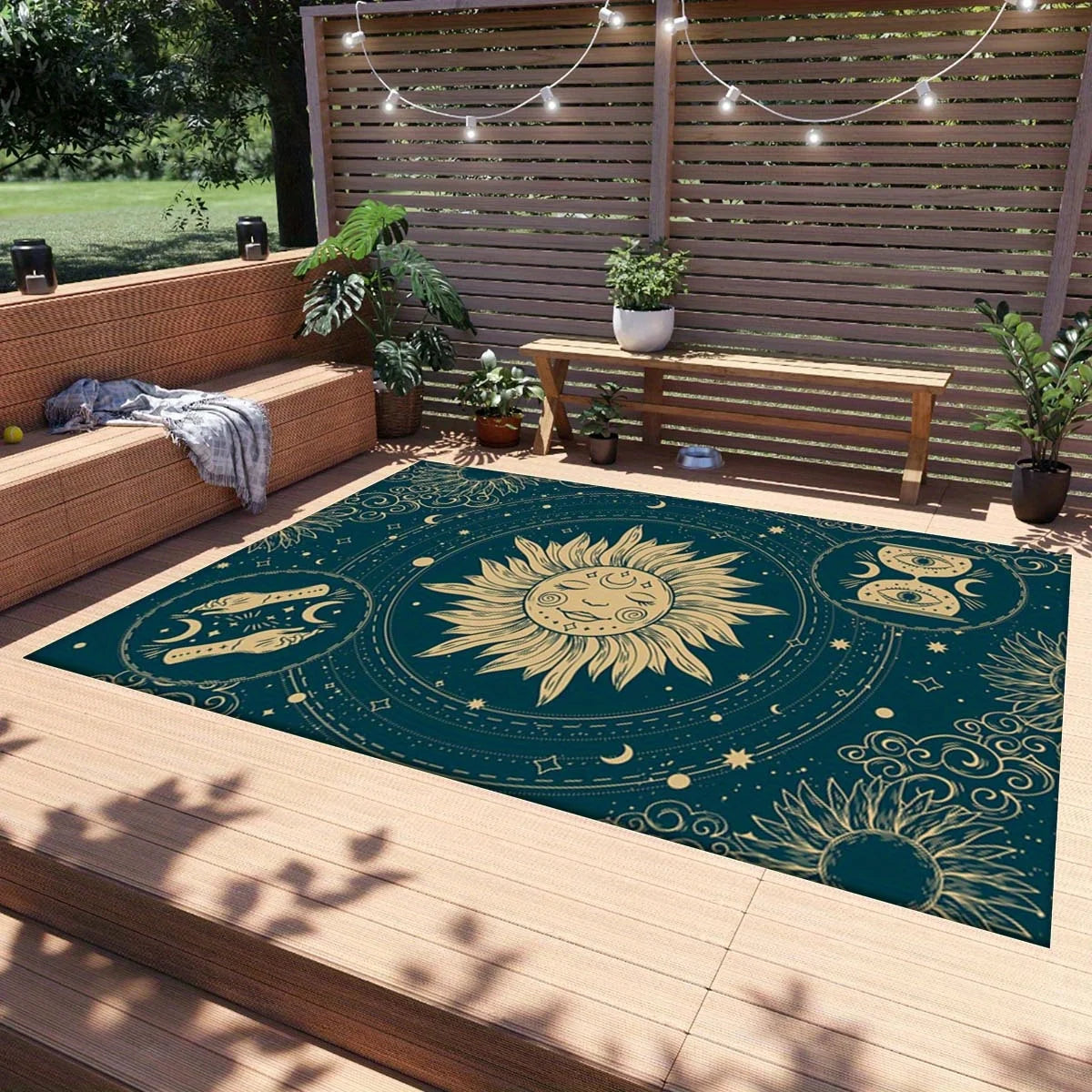 Navak Carpet Sun Theme Mat - Celestial Sun Moon Stars & Feet Design, 100% Polyester Machine Washable Indoor/Outdoor Mat for Living Room Bedro
