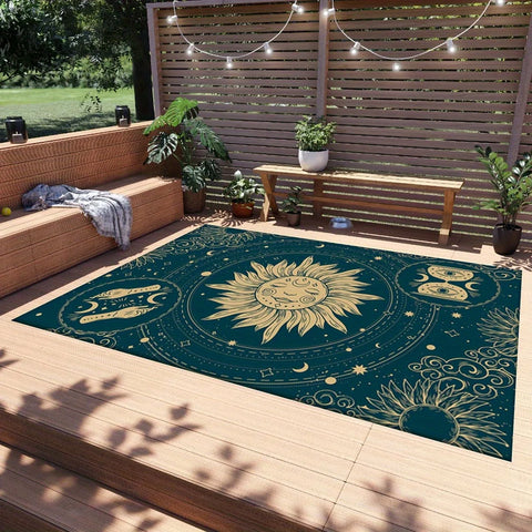 Navak Carpet Sun Theme Mat - Celestial Sun Moon Stars & Feet Design, 100% Polyester Machine Washable Indoor/Outdoor Mat for Living Room Bedro