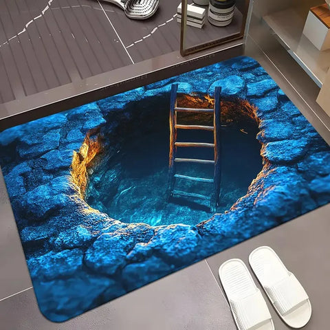 Navak Carpet Front Door Mat Entrance Brick Bottomless Hole Area Rug 3D Trap Optical Visual Illusion Rugs Playroom Floor Carpet Mat