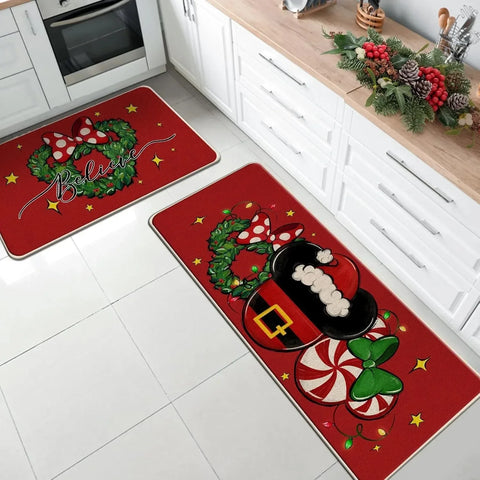 Navak Carpet Santa Claus print Christmas Long Strip Crystal Velvet Carpet Home Kitchen Bathroom Toilet Dirty Wear NonSlip Mat Home Decoration