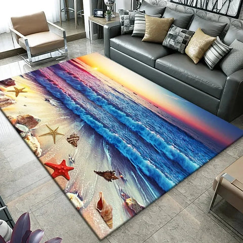 Navak Carpet3D Beach Sea Waves Pattern Carpet Door Floor Mat Fish Doormat Non-slip Floor Mat Living Room Rug Home Room Bedroom Decoration