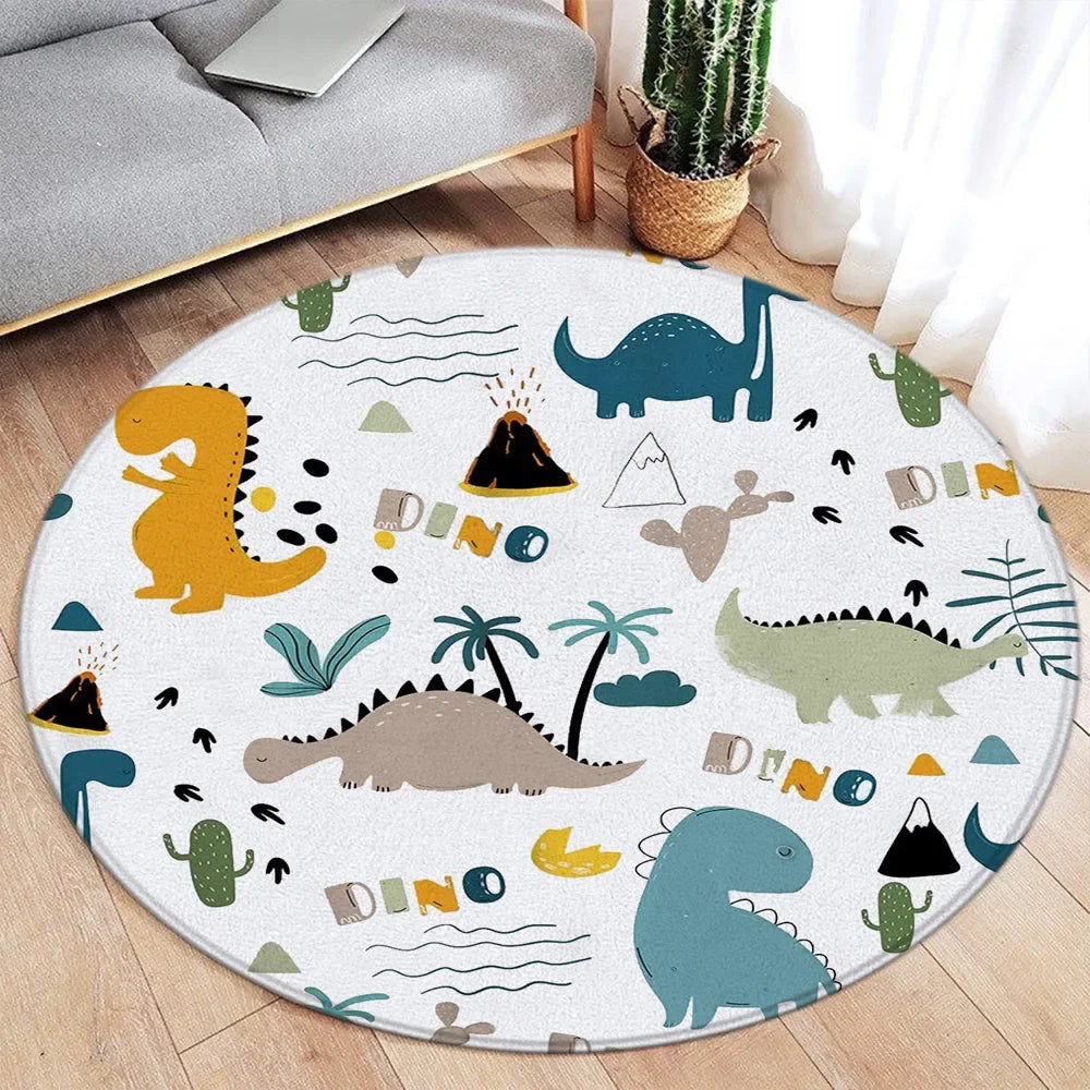 Navak Carpet Cartoon Round Carpet Ocean Fish Dolphin Starfish Cute Deer Lion Elephant Tiger Kids Bedroom Mat Home Living Room Decor Floor Rug
